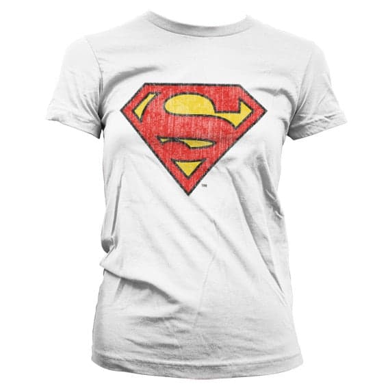 Superman Washed Shield Girly T-Shirt Medium / White