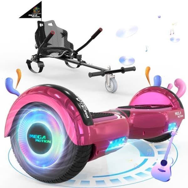 MEGA MOTION Hoverboard Pink and Kart Black Pack, 2 hjul Hoverboard 6,5" LED-lampor med Bluetooth-högtalare