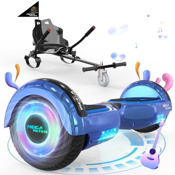 MEGA MOTION Hoverboard Blue and Kart Black Pack, 2 hjul Hoverboard 6,5" LED-lampor med Bluetooth-högtalare
