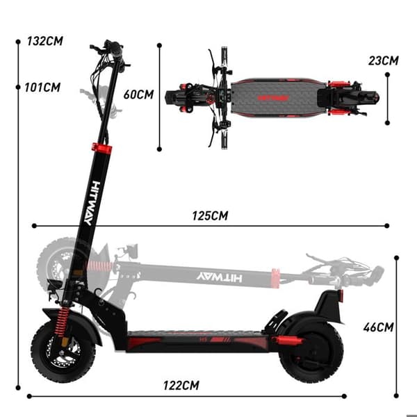 Sammenfoldelig Elektrisk Scooter - HITWAY - 10" Solid Dæk - 500W - APP - 48V 15.6Ah Batteri - Sort&Rød Scooter