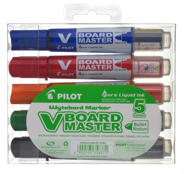 Pilot WB Marker - whiteboardpenna, 5 olika färger, rund spets