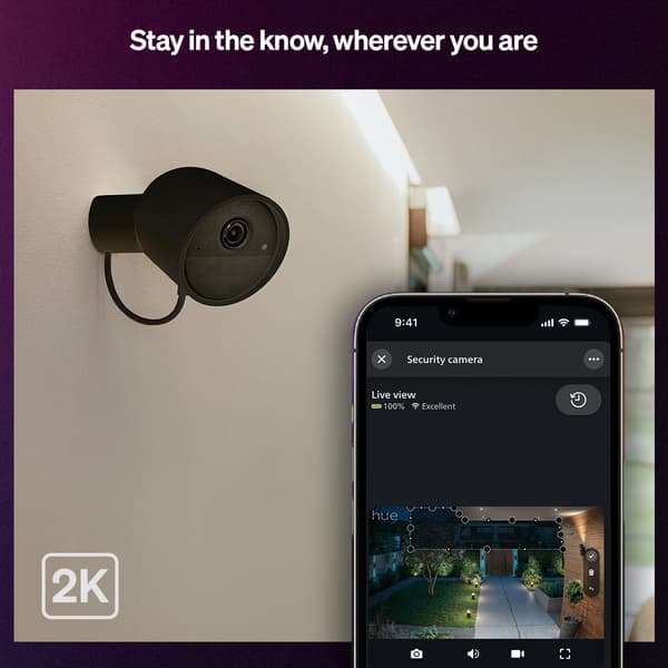 Philips Hue Secure 2K övervakningskamera, trådad, svart