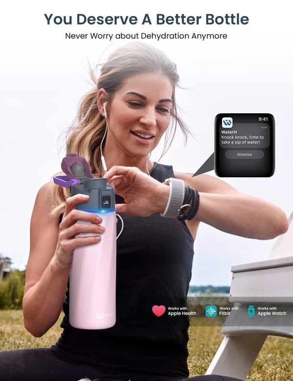 WaterH BOOST Chug Lid smart vattenflaska, 710 ml, rosa