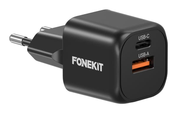 FoneKit Mini 20 W, USB-C + USB-A, svart