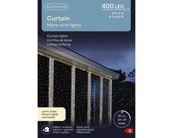 Lumineo Micro LED-ljusslinga för utomhusbruk, 190 × 200 cm