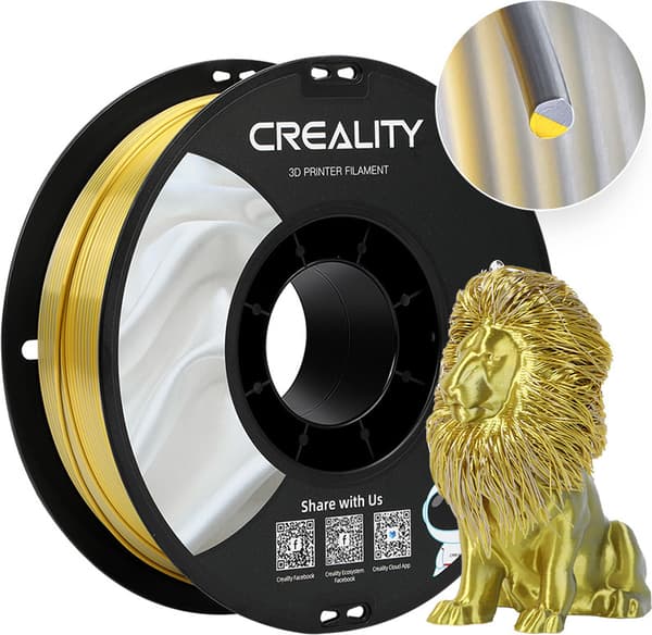 Creality CR-PLA Silk -filament til 3D-printere, 1,75 mm, guld/sølv