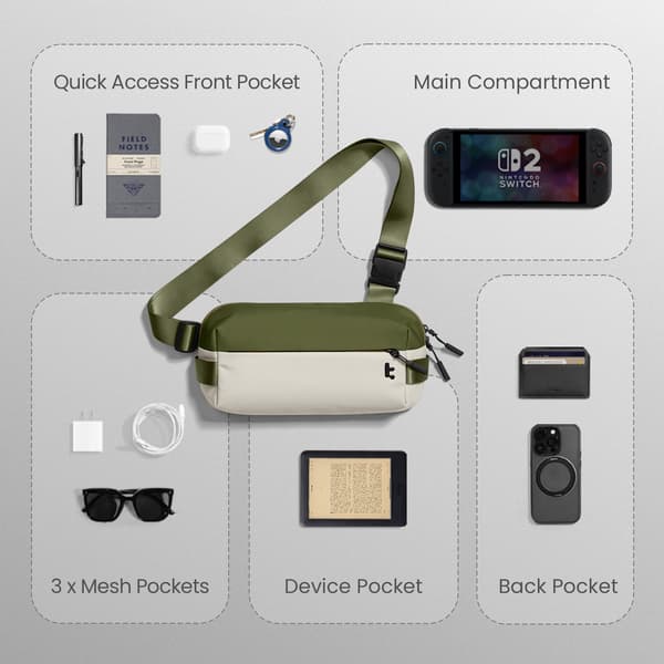 tomtoc Explorer-T21 Sling Bag liten axelväska, grön