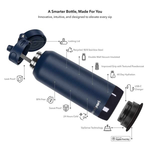 HidrateSpark PRO 2 smart vattenflaska med sugrör, 0,95 l, blå