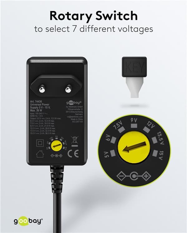 Goobay universalnätdel 5–15 V, 36 W, 2,4 A