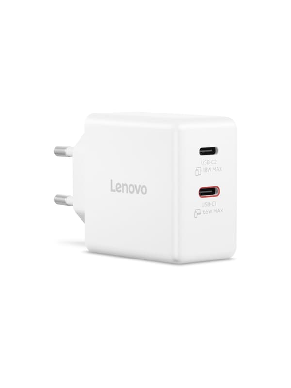 Lenovo Dual USB-C 65W GaN-laddare, vit