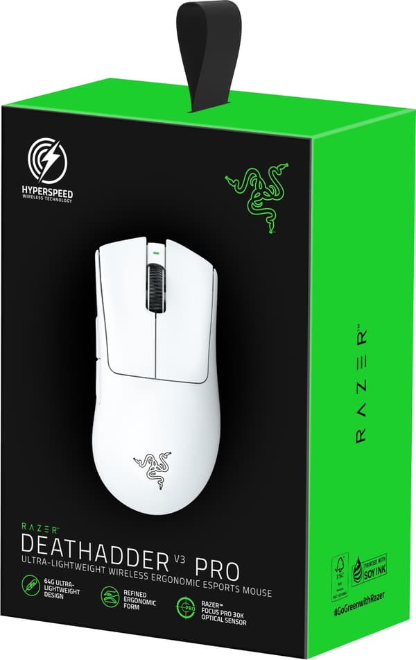 Razer Deathadder V3 Pro trådlös gamingmus, vit
