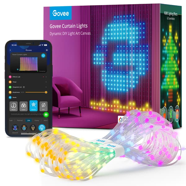 Govee Wi-Fi & Bluetooth Gardin LED-ljusslinga, 2000 mm
