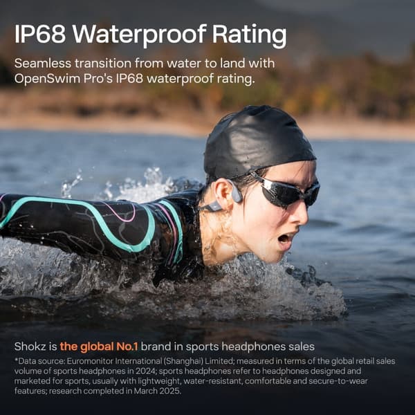 Shokz OpenSwim Pro benledningshörlurar, grå