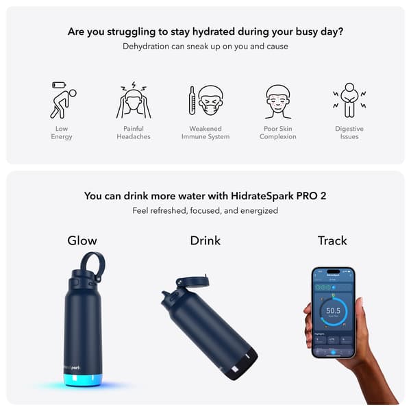 HidrateSpark PRO 2 smart vattenflaska med sugrör, 0,95 l, blå