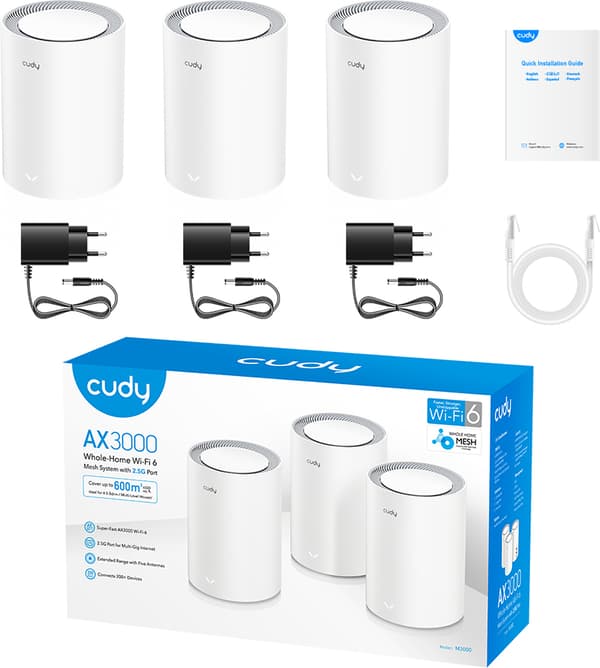 Cudy M3000 WiFi 6 -Mesh-system, 3-pack
