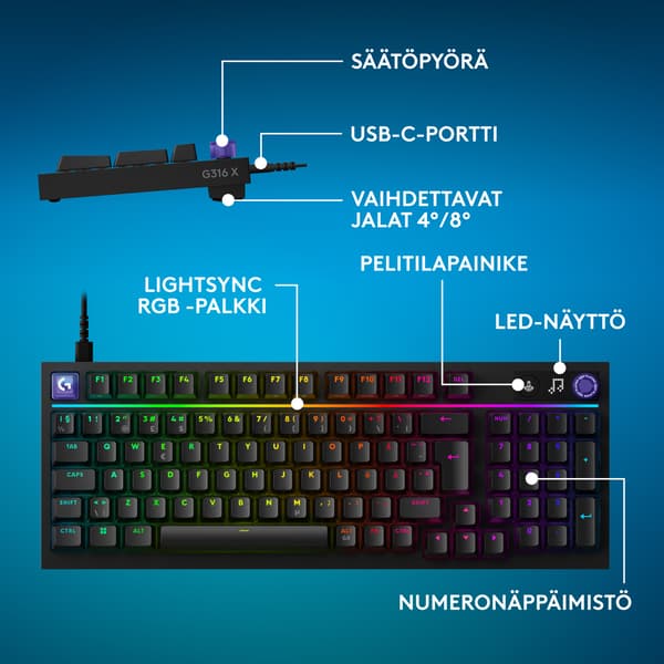 Logitech G316 X 98 gamingtangentbord, svart