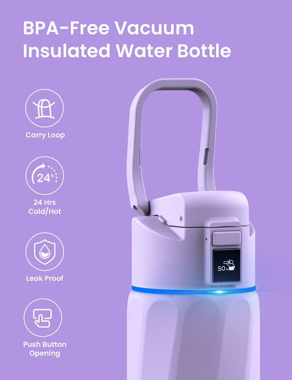 WaterH BOOST Chug Lid smartflaska, 710 ml, lila
