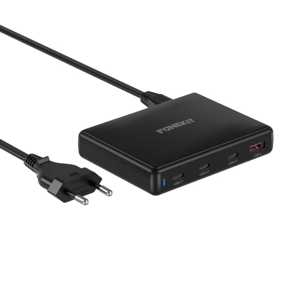FoneKit GaN PD 140 W nätadapter, 3 x USB-C + 1 x USB-A, svart