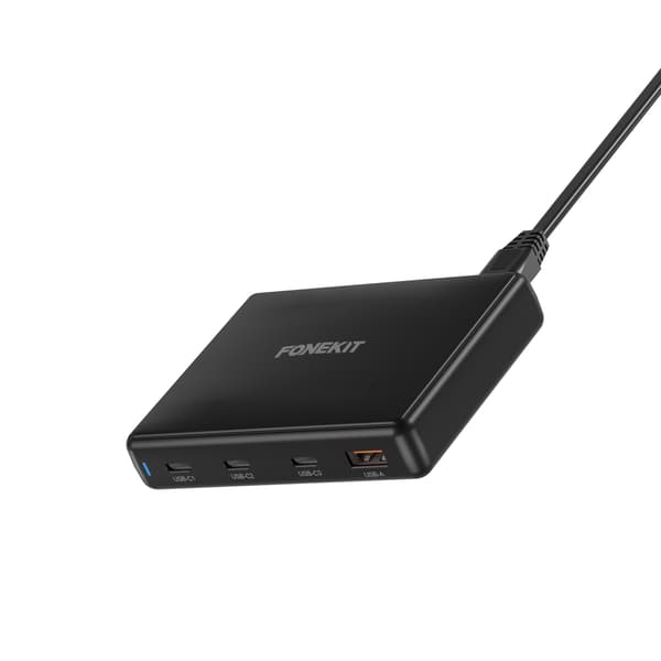 FoneKit GaN PD 140 W nätadapter, 3 x USB-C + 1 x USB-A, svart