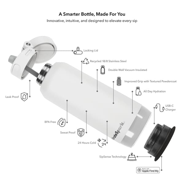 HidrateSpark PRO 2 smart vattenflaska med sugrör, 0,95 l, vit