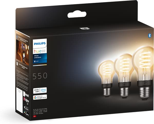 Philips Hue White Ambiance Filamet, E27, 3 st