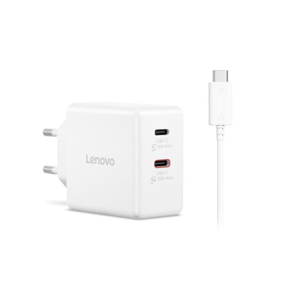 Lenovo Dual USB-C 65W GaN-laddare, vit