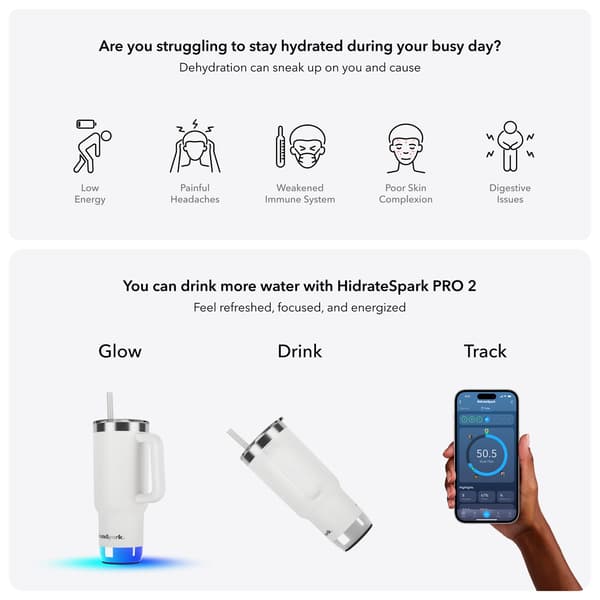 HidrateSpark PRO 2 smartdryckesmugg, 0,89 l, vit