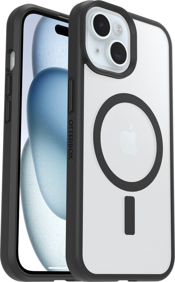OtterBox React MagSafe skyddsfodral, Apple iPhone 16e/15/14/13, svart / genomskinlig