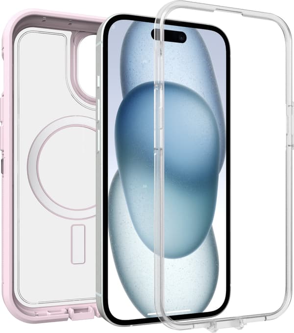 OtterBox Defender XT suojakotelo, Apple iPhone 16e/15/14/13, vaaleanpunainen / läpinäkyvä