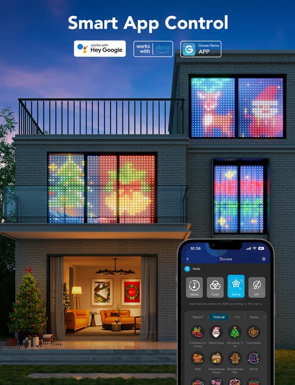 Govee Wi-Fi & Bluetooth Gardin LED-ljusslinga, 2000 mm