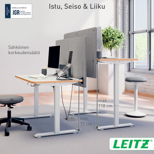 Leitz Ergo kompakt elektriskt skrivbord, 120 x 70 cm