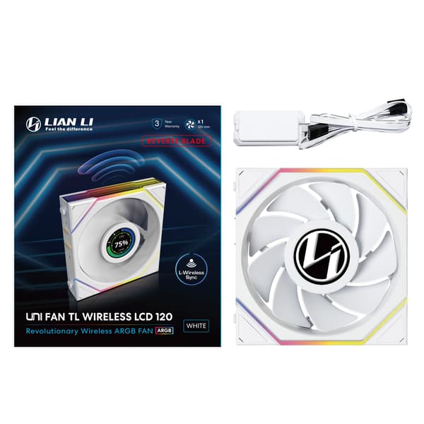 Lian Li UNI FAN TL Wireless LCD Reverse fläkt, vit, 120 mm