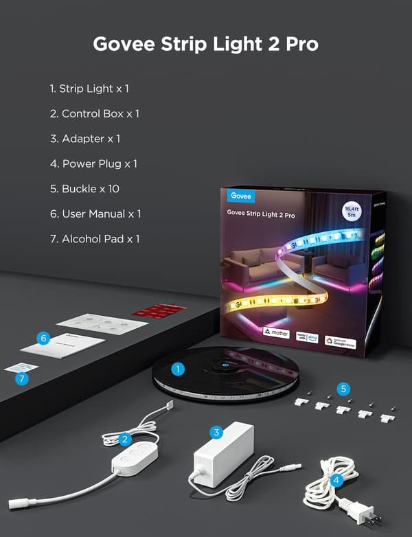 Govee Strip Light 2 Pro LED-ljuslistförlängning, 1 m