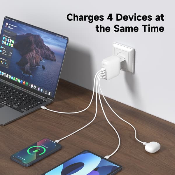FoneKit GaN PD 165W nätadapter, USB-A + 3 x USB-C, vit