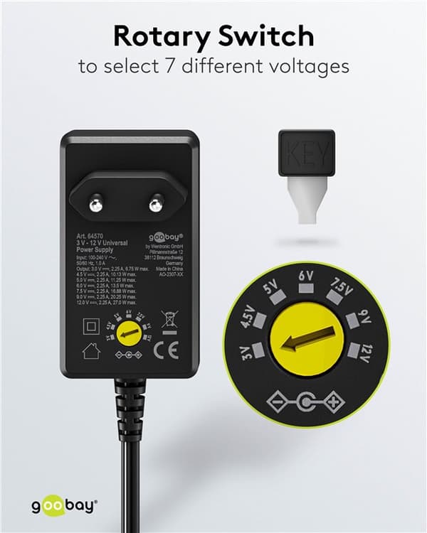 Goobay universell nätadapter 3–12 V, 27 W, 2,25 A
