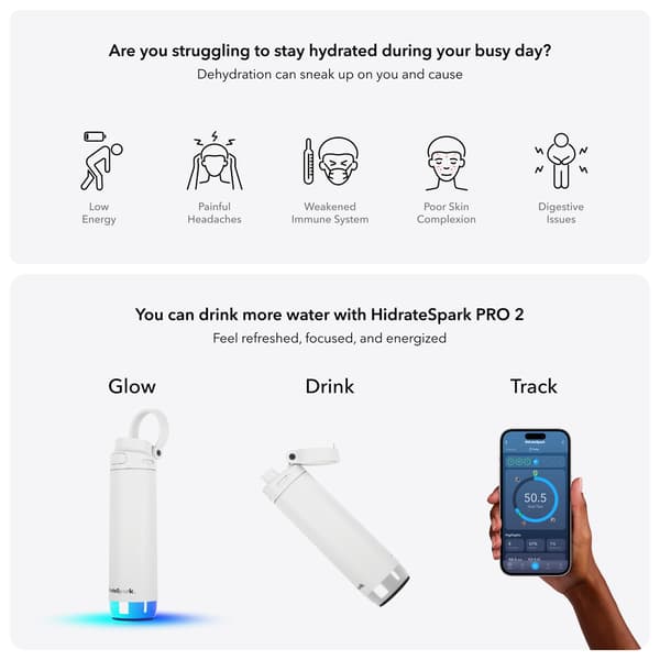 HidrateSpark PRO 2 smartvattenflaska, 0,62 l, vit