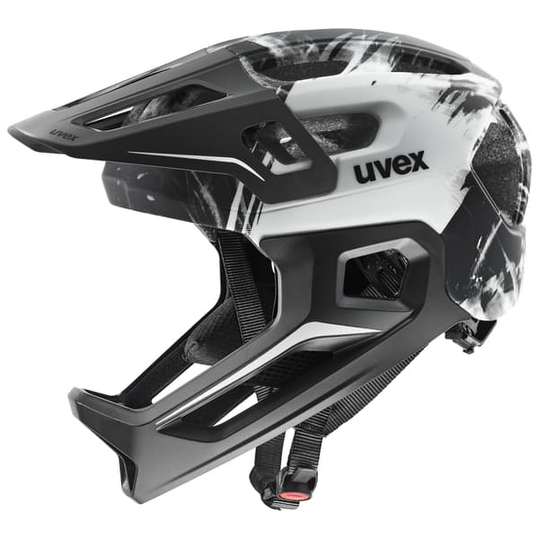 Uvex React JR Fullface cykelhjälm 52 - 56 cm, svart/vit matt