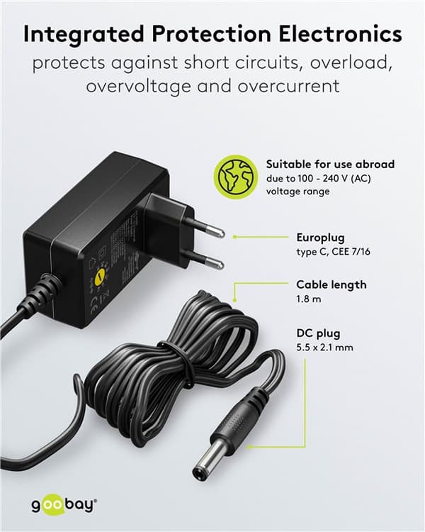Goobay universalnätadapter 3–12 V, 18 W, 1.5 A