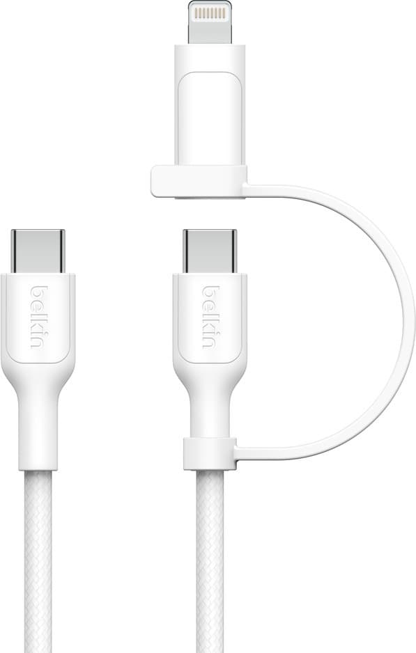 Belkin 2-i-1 USB-C + Lightning-kabel, vit