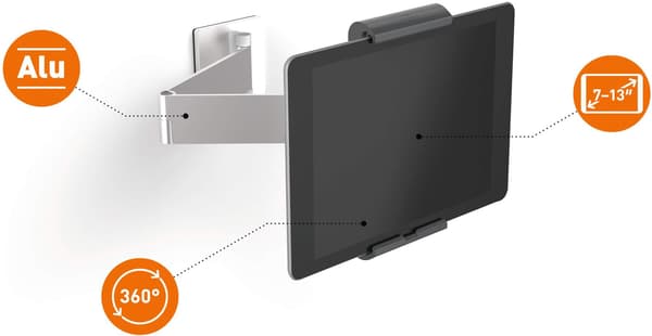 Durable -tabletställ med väggfäste och arm, silver