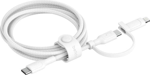 Belkin 2-i-1 USB-C + Lightning-kabel, vit
