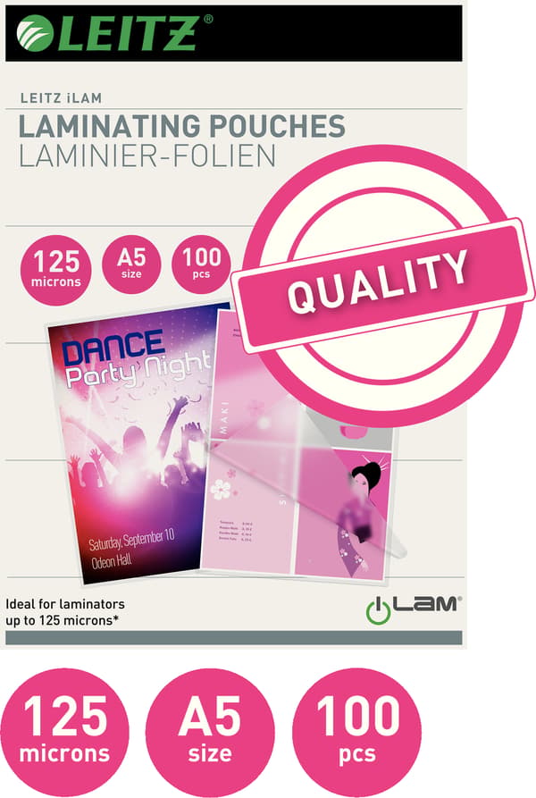 Leitz A5 125 mic -lamineringsficka, 100 st