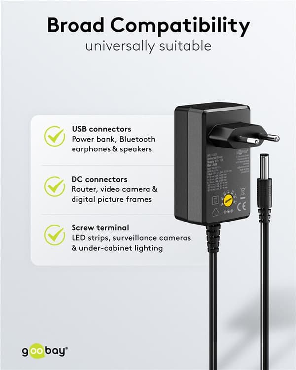 Goobay universalnätdel 5–15 V, 36 W, 2,4 A