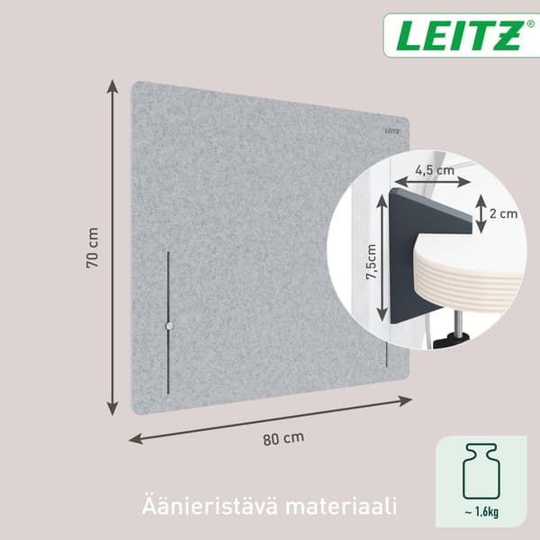 Leitz höjdjusterbar bordsskärm, 70 x 80 cm