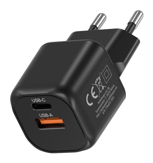 FoneKit Mini 20 W, USB-C + USB-A, svart