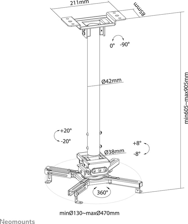 Neomounts by Newstar CL25-540BL1 universal projector ceiling mount