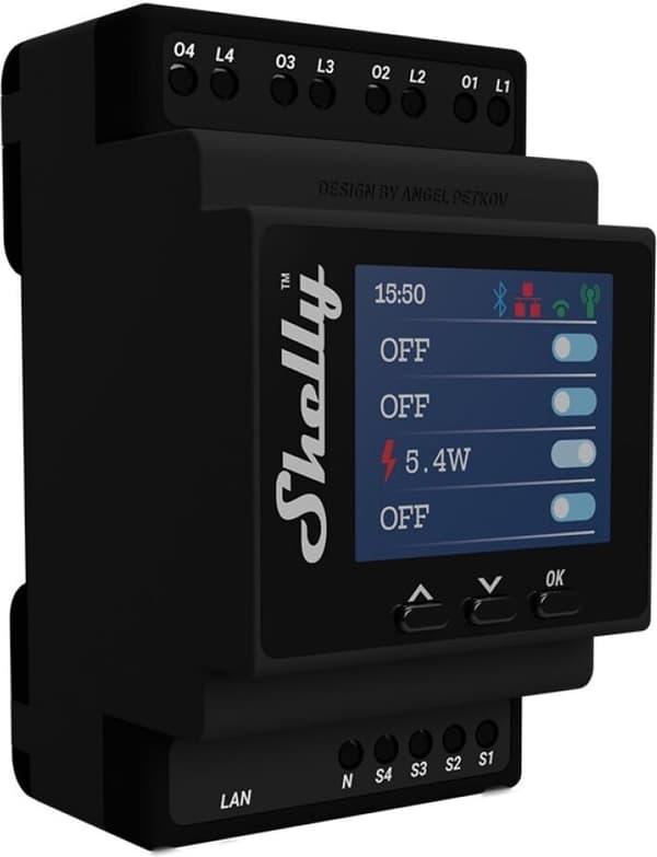 Shelly Pro 4PM - DIN-skenrelä, 1-fasig