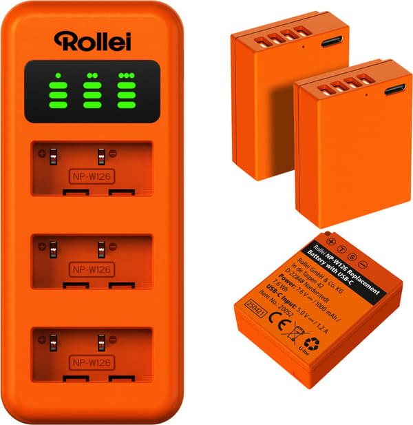 Rollei NP-W126 3-pack batteri- och laddningsset