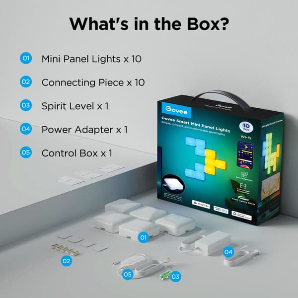Govee Smarta Mini Panel-ljus förlängningspaneler, 6 st set