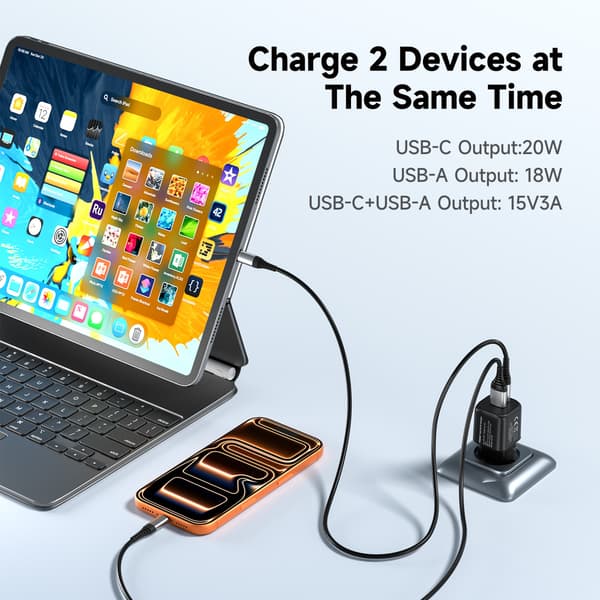 FoneKit Mini 20 W, USB-C + USB-A, svart